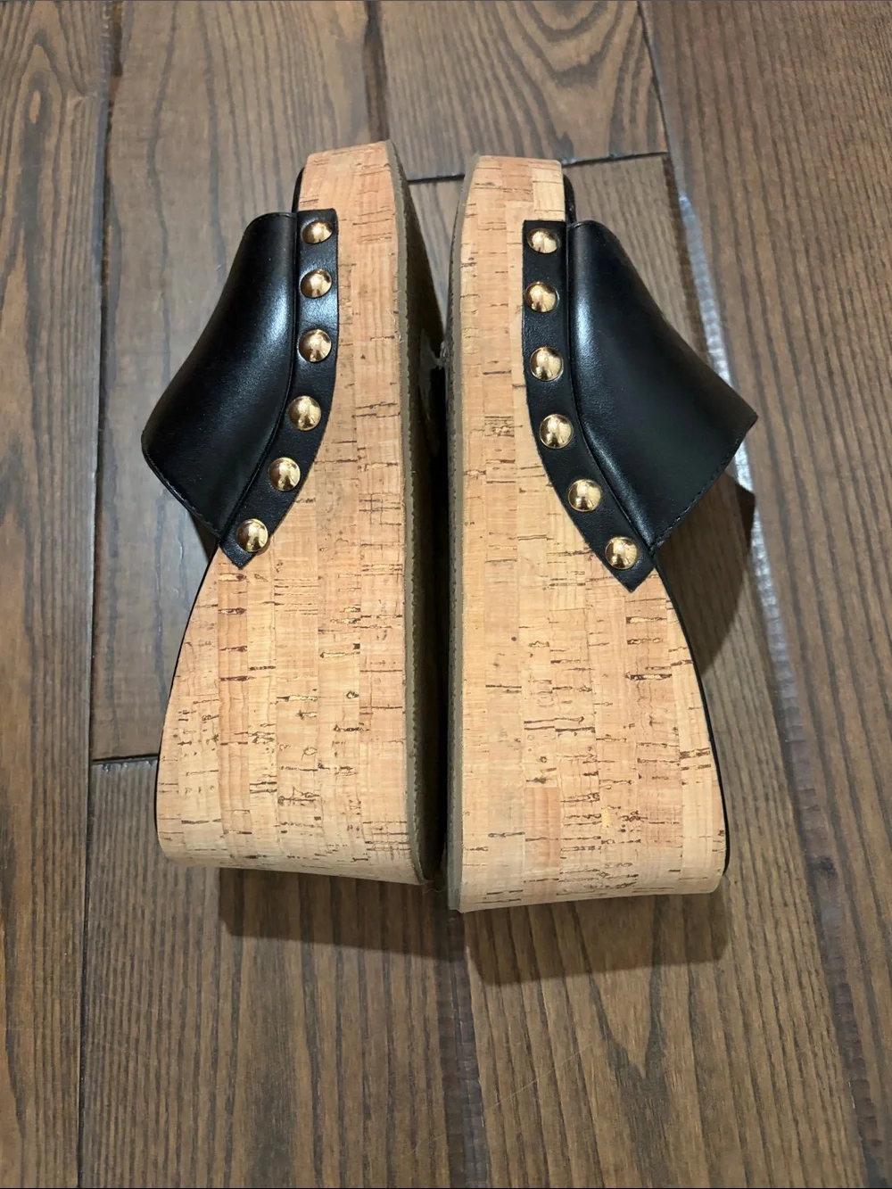 Black Leather Cork Platform Slide